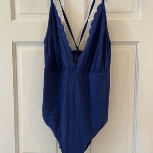 La Blanca lace up back blue one piece swimsuit